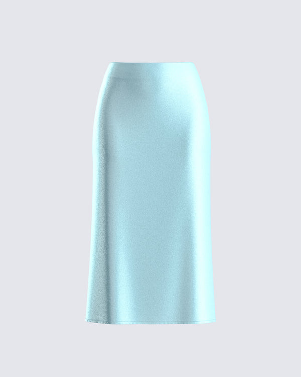 finesse Florie Aqua Satin Midi Skirt
