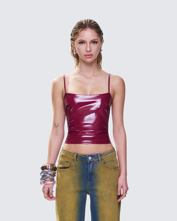 Finesse Francine Burgundy Vegan Leather Top