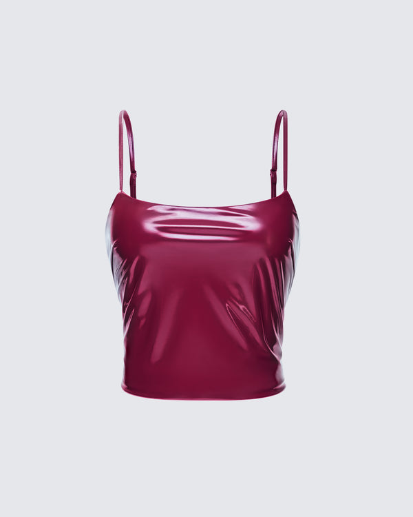 finesse Francine Burgundy Vegan Leather Top