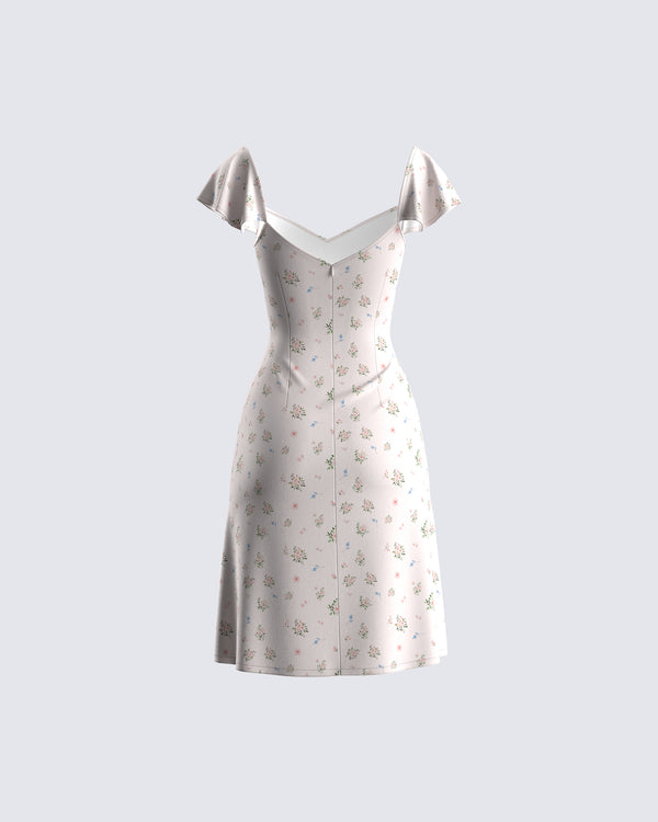 Finesse Francisca Beige Flower Print Dress