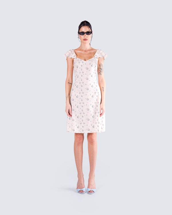 Finesse Francisca Beige Flower Print Dress