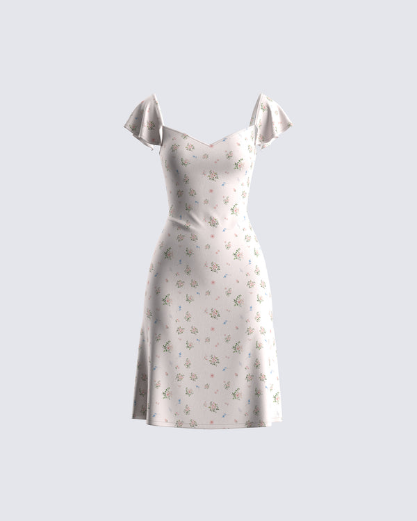 finesse Francisca Beige Flower Print Dress