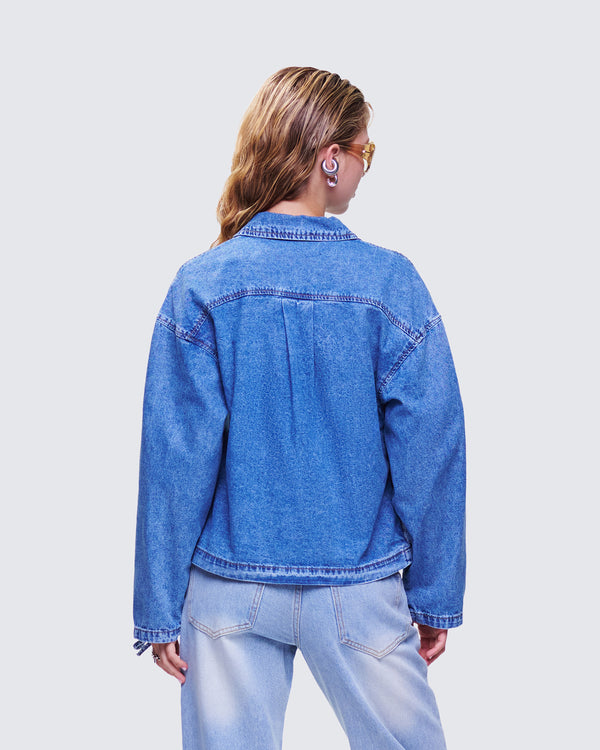 Finesse Freesia Blue Bow Tied Denim Shirt Jacket