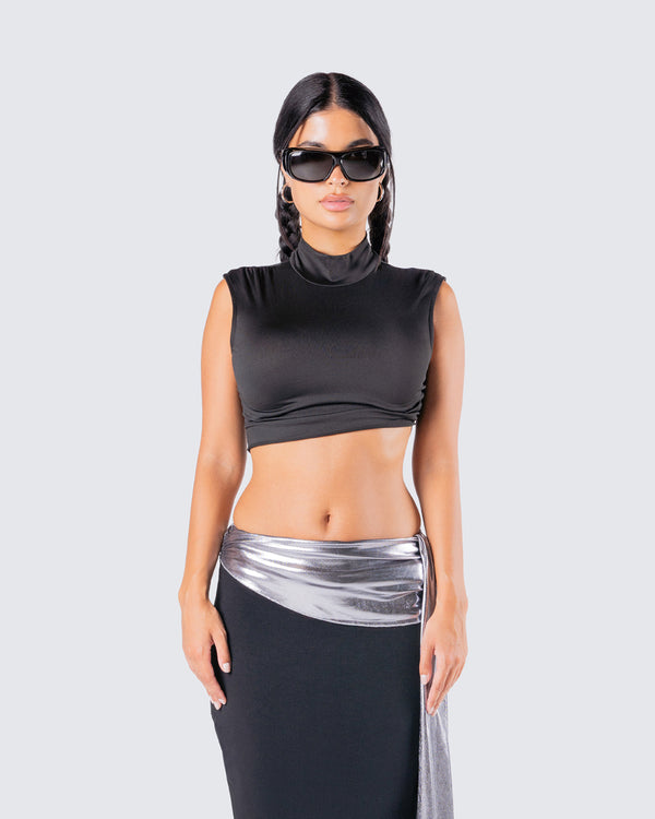 Finesse Freya Black Turtleneck Crop Top