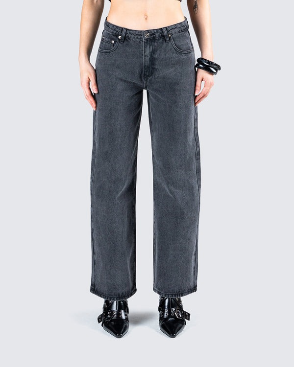 Finesse Frieda Grey Denim Wide Leg Jean