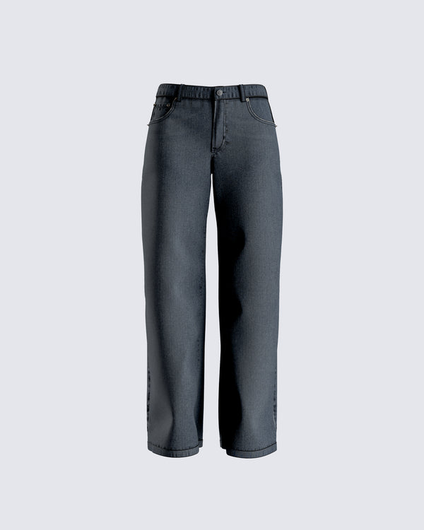finesse Frieda Grey Denim Wide Leg Jean