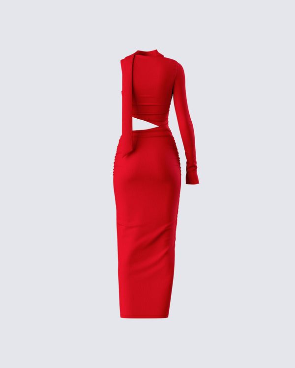 Finesse Gabrielle Red Jersey Midi Dress