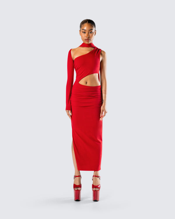 Finesse Gabrielle Red Jersey Midi Dress