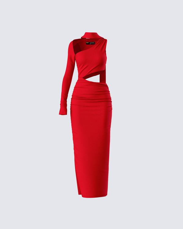 finesse Gabrielle Red Jersey Midi Dress