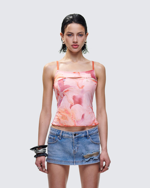 Finesse Galiana Peach Charm Cut Out Cami Top