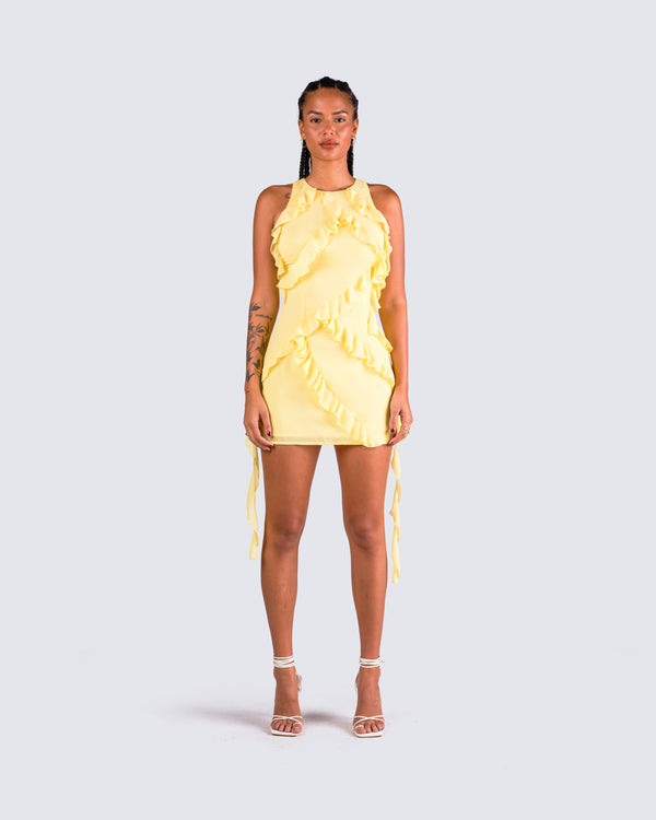 Finesse Gem Yellow Ruffle Mini Dress