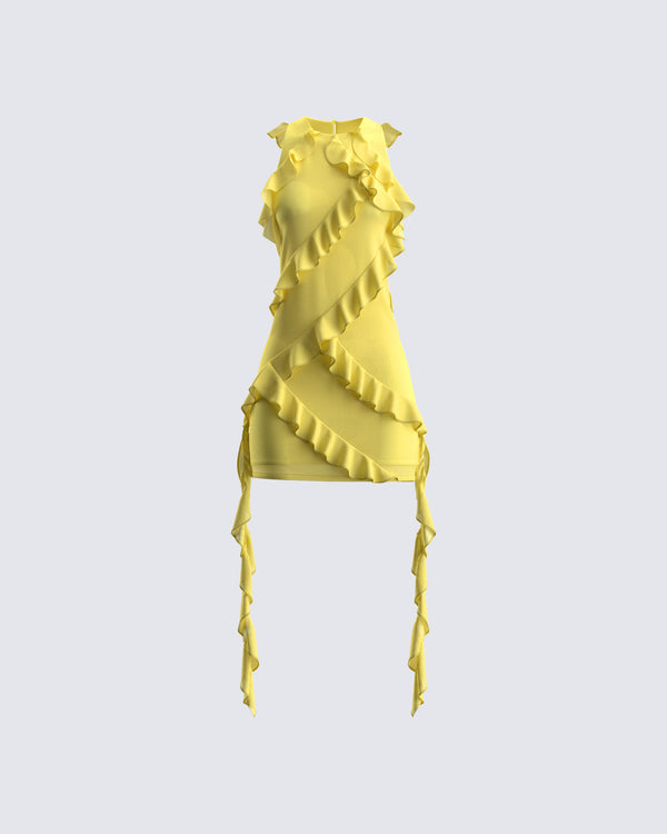 finesse Gem Yellow Ruffle Mini Dress