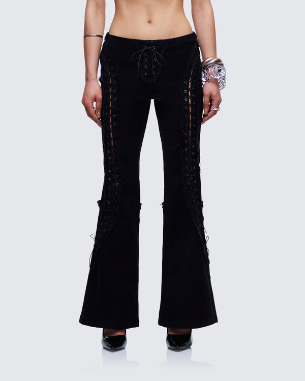 Finesse Genoveva Black Denim Lace Up Jeans