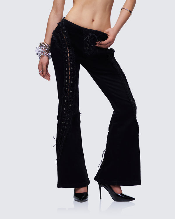 Finesse Genoveva Black Denim Lace Up Jeans