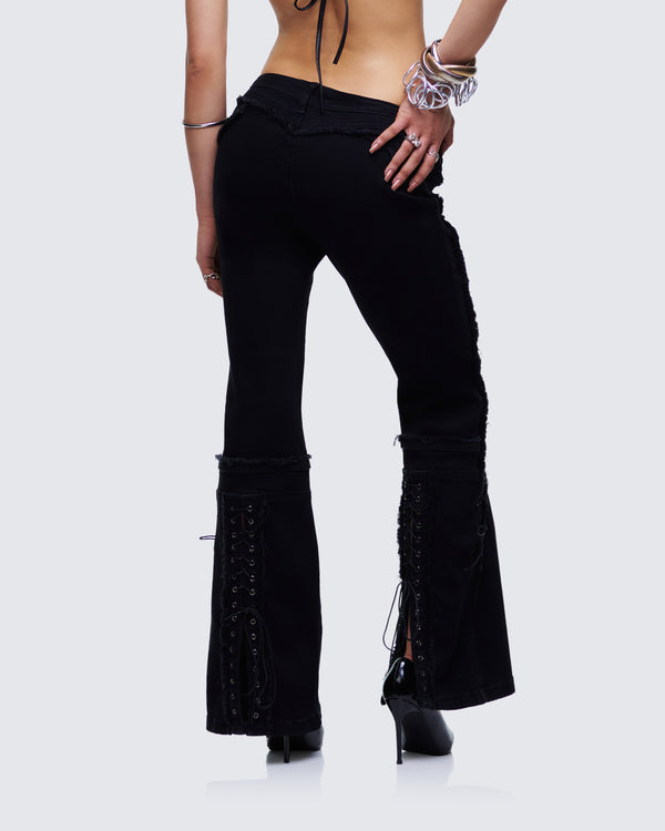 Finesse Genoveva Black Denim Lace Up Jeans
