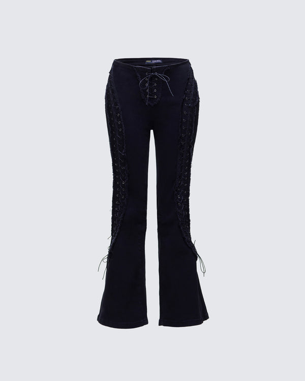 finesse Genoveva Black Denim Lace Up Jeans