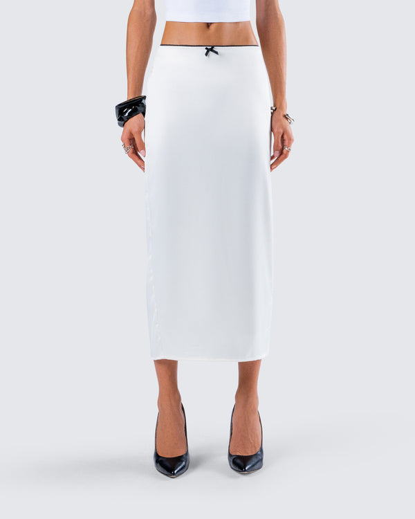 Finesse Georgia Ivory Satin Midi Skirt