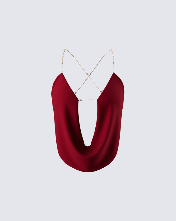 finesse Ginger Burgundy Backless Cowl Top