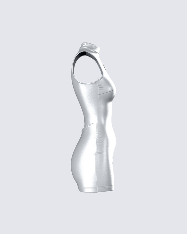 Finesse Gisele Silver Metallic Logo Dress