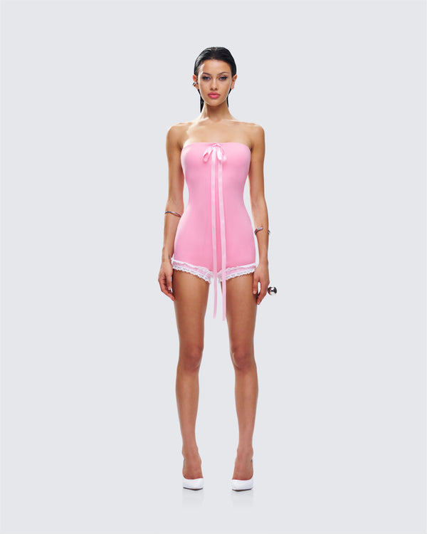 Finesse Gita Pink Bow Strapless Romper