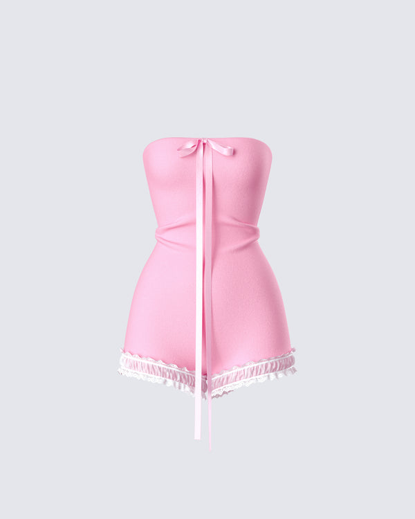 finesse Gita Pink Bow Strapless Romper