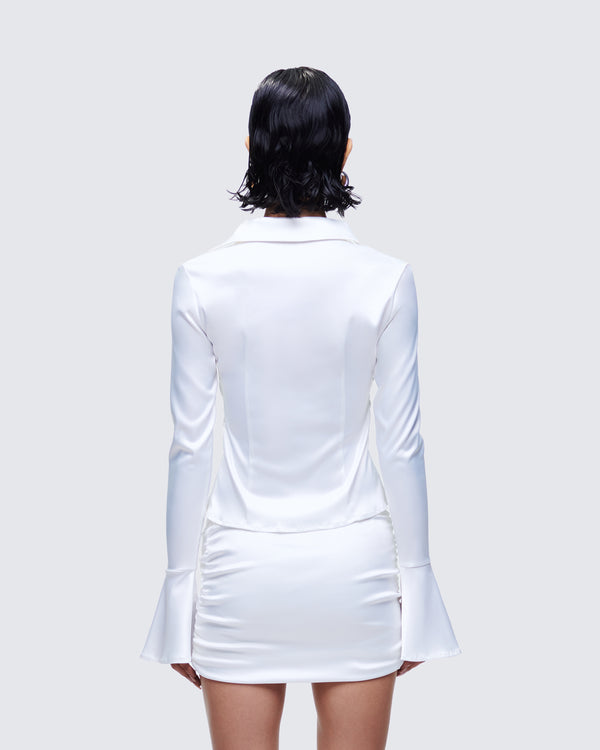 Finesse Grace White Satin Shirt