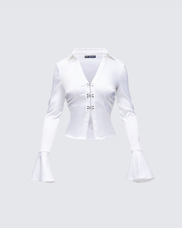 finesse Grace White Satin Shirt
