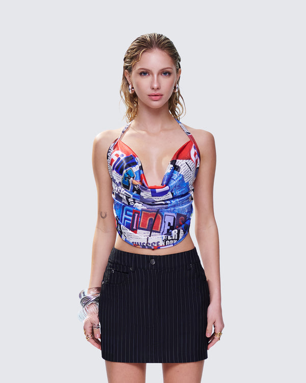 Finesse Gretchen Collage Print Cowl Top