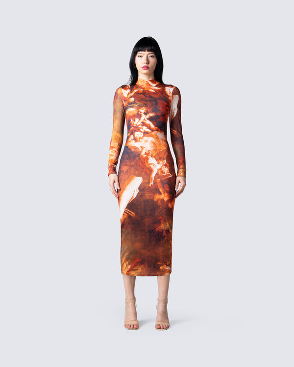 Finesse Gwen Renaissance Print Midi Dress