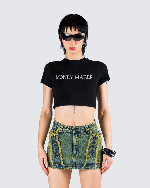 Finesse Gwendolyn Black Jersey Graphic Top