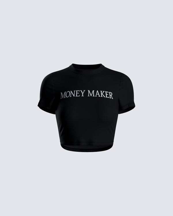 finesse Gwendolyn Black Jersey Graphic Top