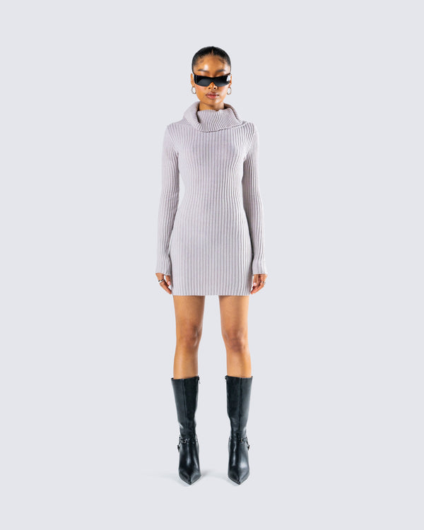 Finesse Hala Grey Cowl Neck Sweater Dress
