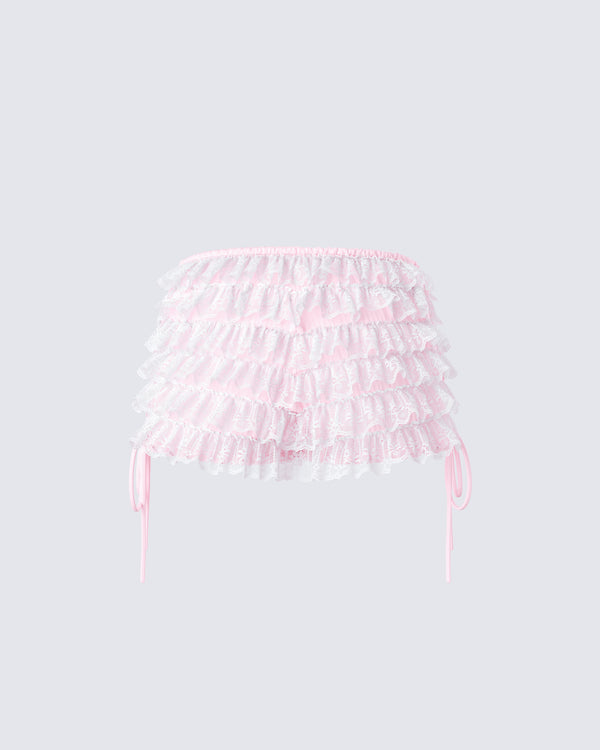 Finesse Hali Pink Lace Up Ruffle Micro Mini Short