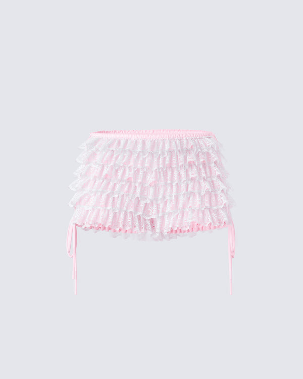 finesse Hali Pink Lace Up Ruffle Micro Mini Short
