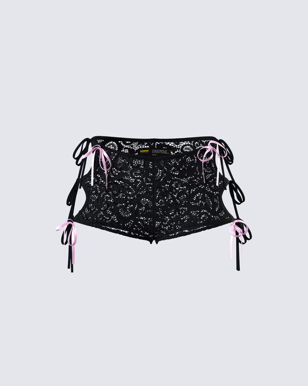 finesse Halsey Black Lace Side Tie Short