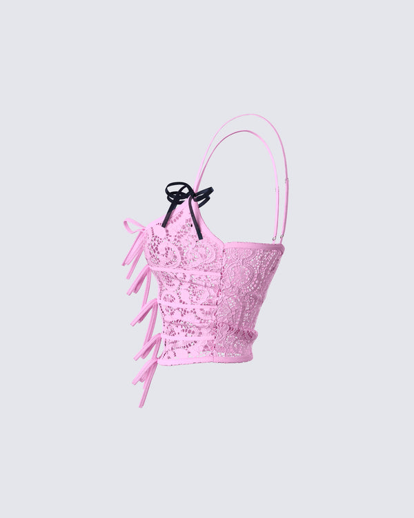 Finesse Halsey Pink Lace Tie Front Top
