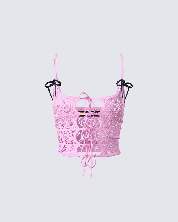 finesse Halsey Pink Lace Tie Front Top