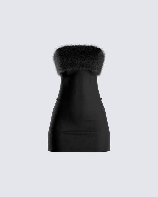 finesse Hannah Fur Trim Mini Dress