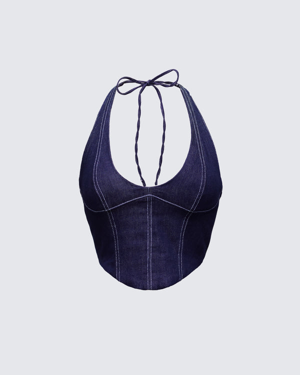 finesse Harley Blue Denim Halter Top