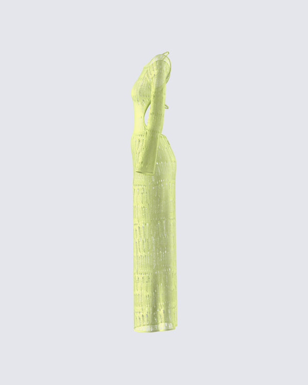 Finesse Hartley Green Open Knit Maxi Dress