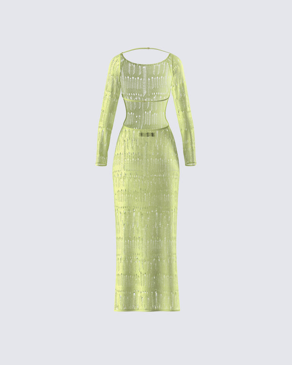 Finesse Hartley Green Open Knit Maxi Dress