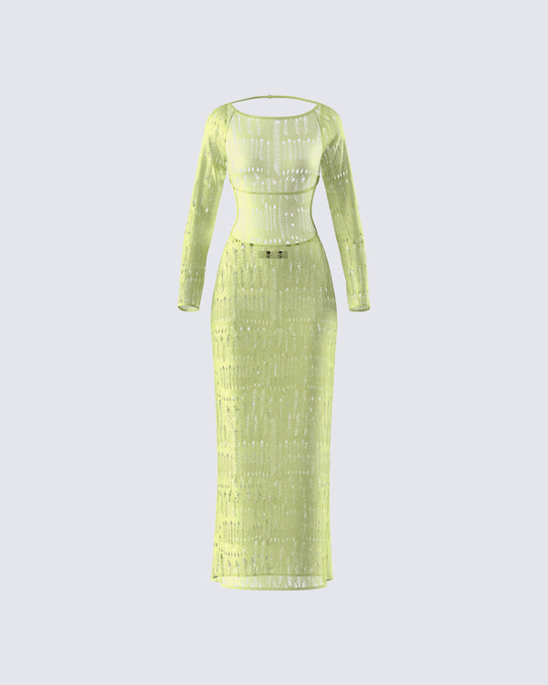 finesse Hartley Green Open Knit Maxi Dress