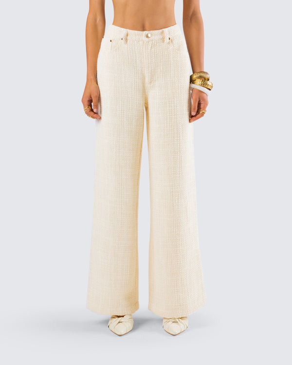 Finesse Havanah Ivory Tweed Mid Rise Pant