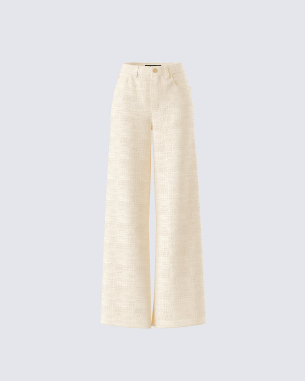 finesse Havanah Ivory Tweed Mid Rise Pant