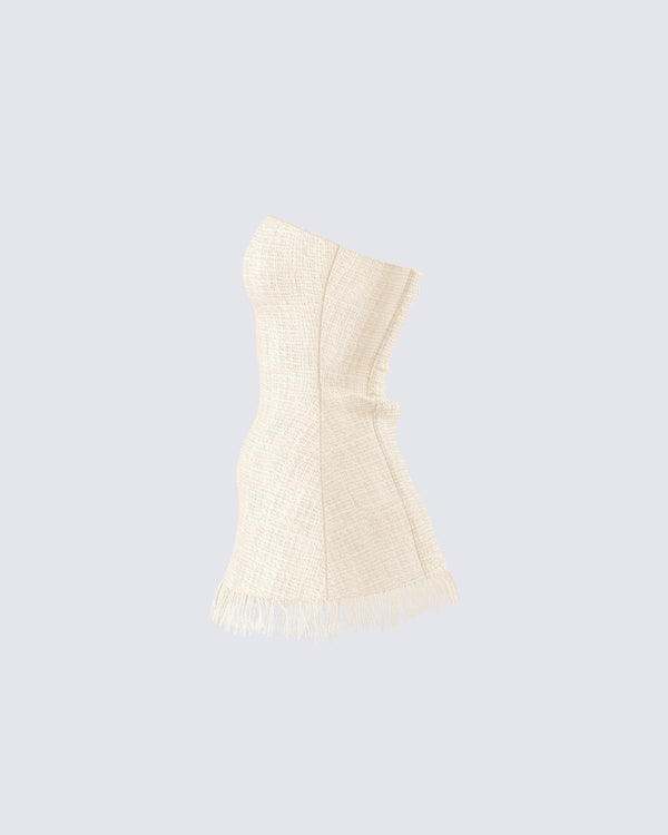 Finesse Havanah Ivory Tweed Strapless Top