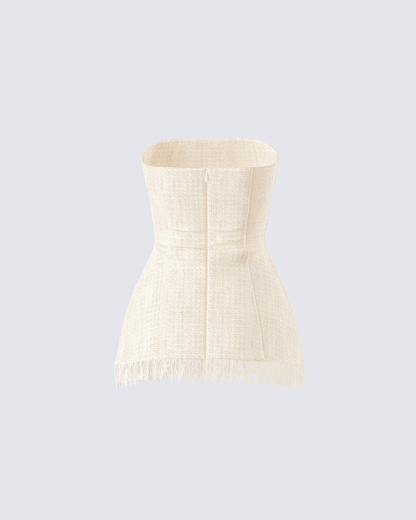 Finesse Havanah Ivory Tweed Strapless Top