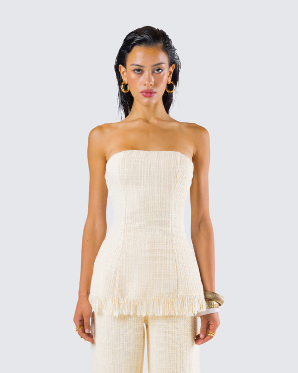 Finesse Havanah Ivory Tweed Strapless Top