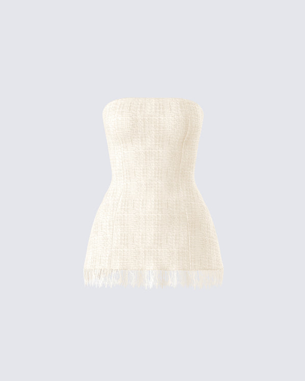 finesse Havanah Ivory Tweed Strapless Top