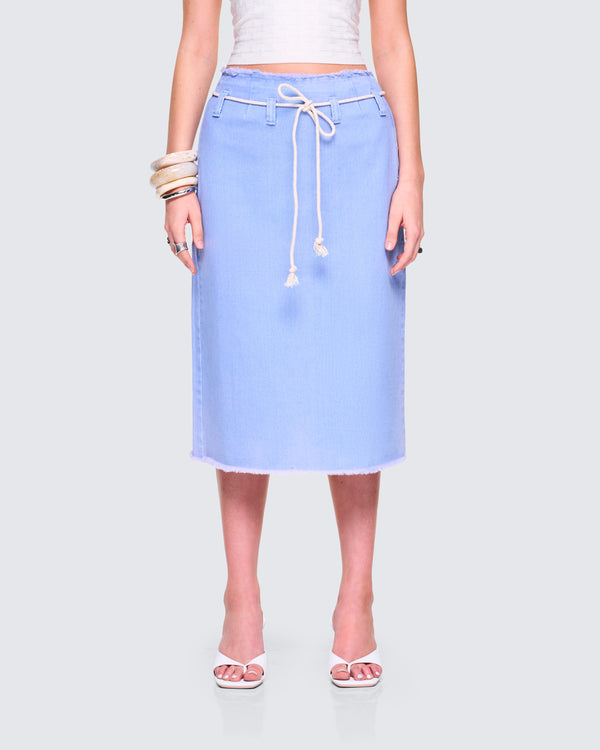 Finesse Heidi Blue Column Midi Denim Skirt