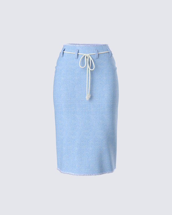 finesse Heidi Blue Column Midi Denim Skirt